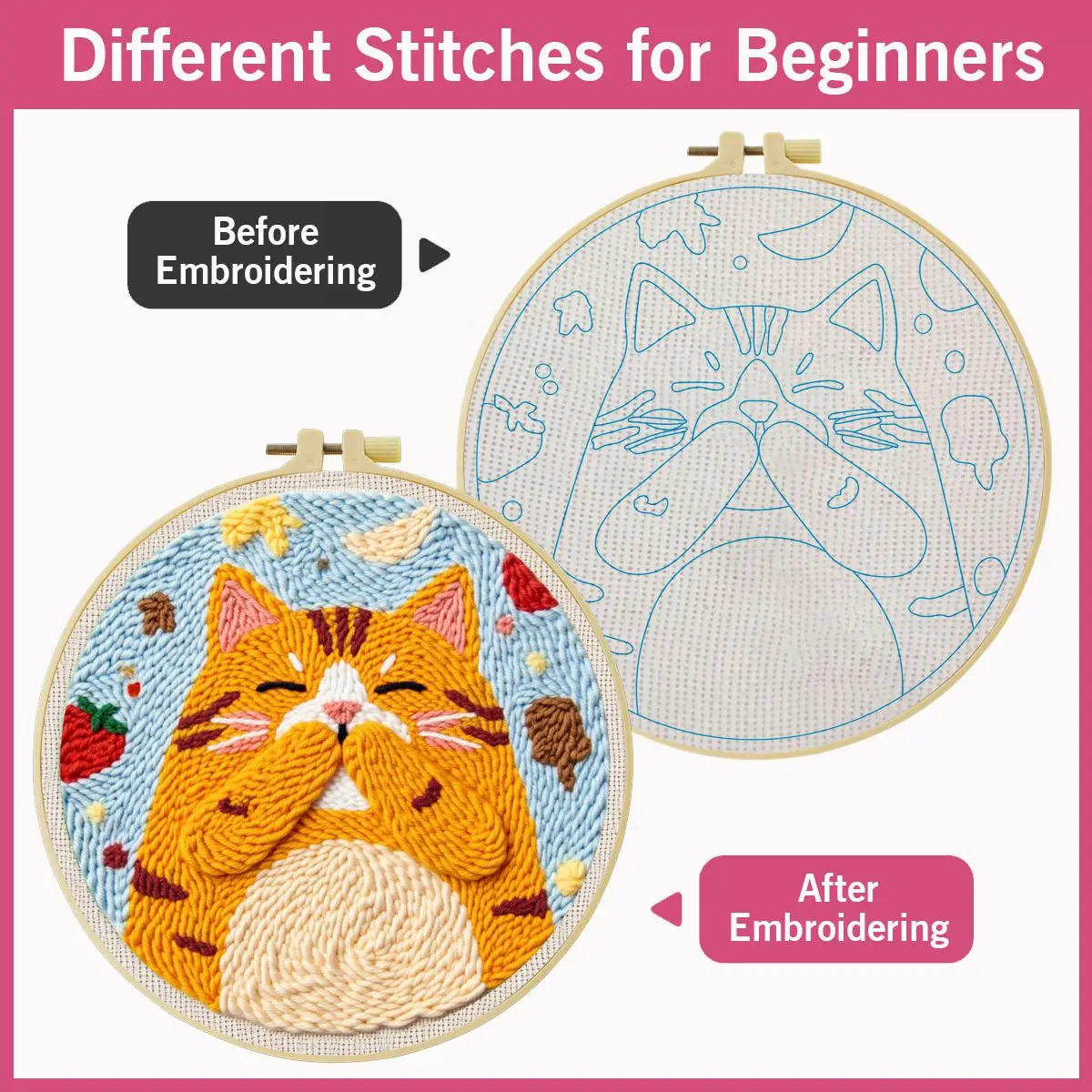 20X20CM/7,87 Zoll Tier - Katze Stanznadel-Stickset, Stickerei-Kit, gestrickte Stickerei, DIY, handgemachtes Geschenk, Heimdekoration – Detail 4