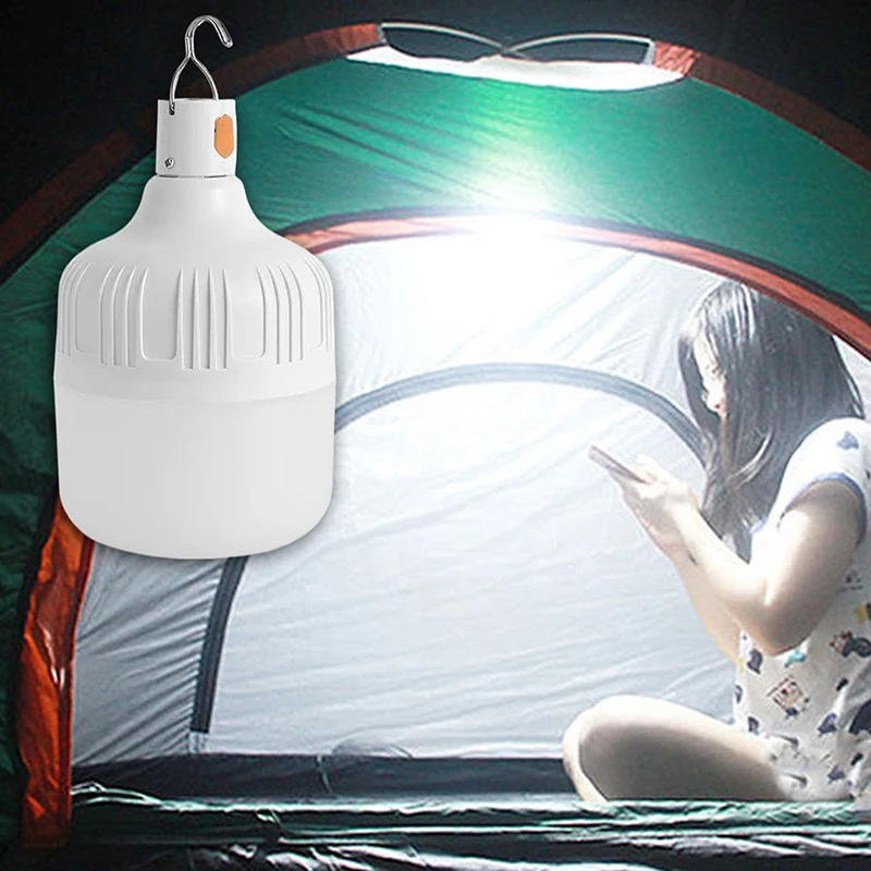 1PC Outdoor USB Rechargeable LED Lamp Bulbs 60W Emergency Light Hook Up Camping Fishing Portable Lantern Night Lights