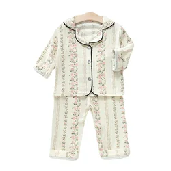 Boys Girls Homewear Set Clothes Baby Long Sleeves Pajamas Mulsin Cotton Outfit Kids Sleepwear Suit Tops+Pants 2PC 1-5 Years
