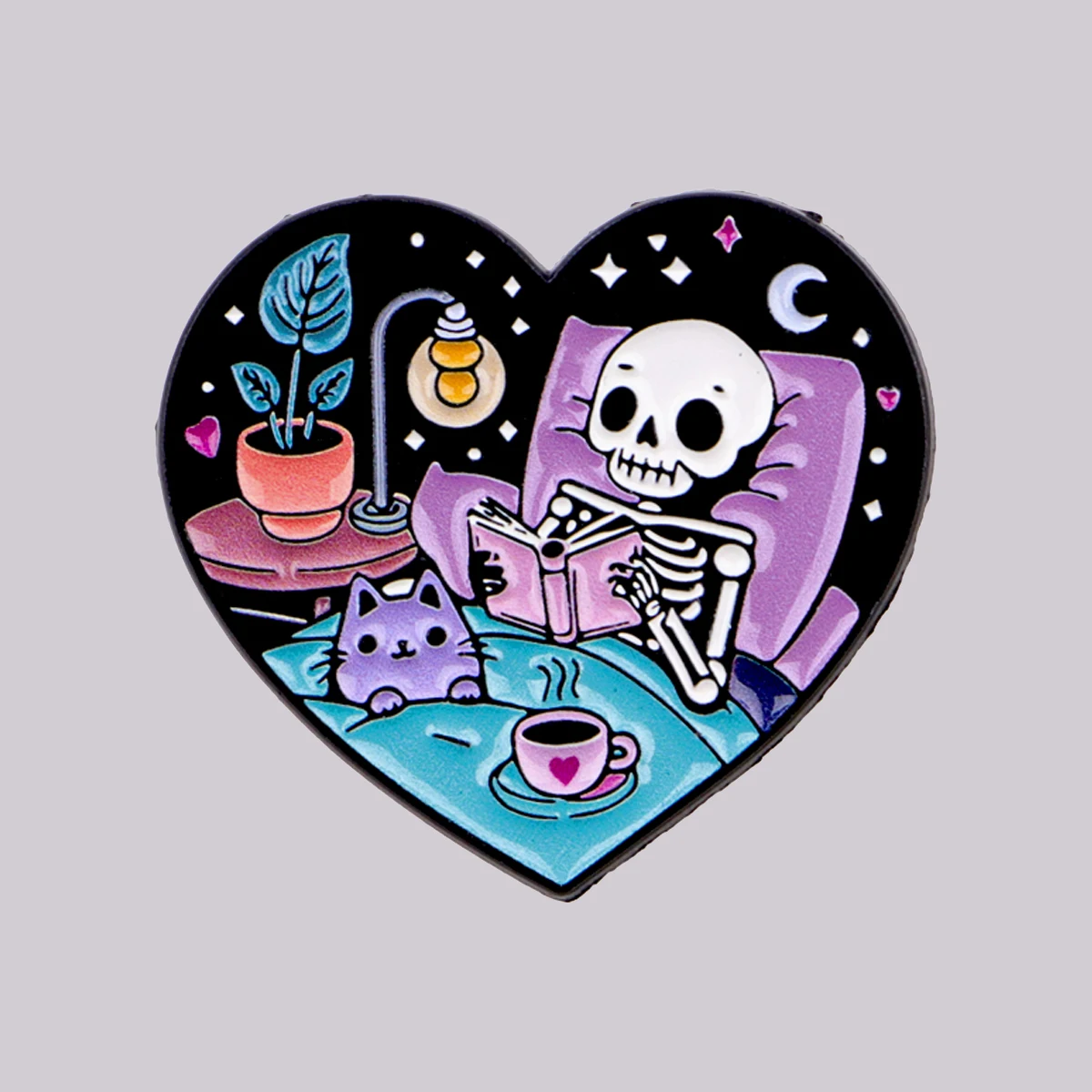 Skeleton and Cat Enamel Pin Reading Brooch Pines Lapel Pins Badge on Backpack Clothing Accessories Punk Jewelry Book Lover Gifts