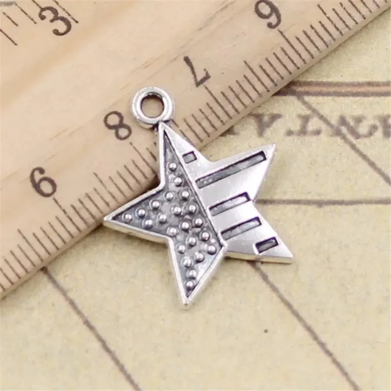 150 Stück antiksilberfarbene Stern-Anhänger, 23 x 20 mm, für Halsketten, Ohrringe, Schmuckherstellung, A2429 – Detail 3