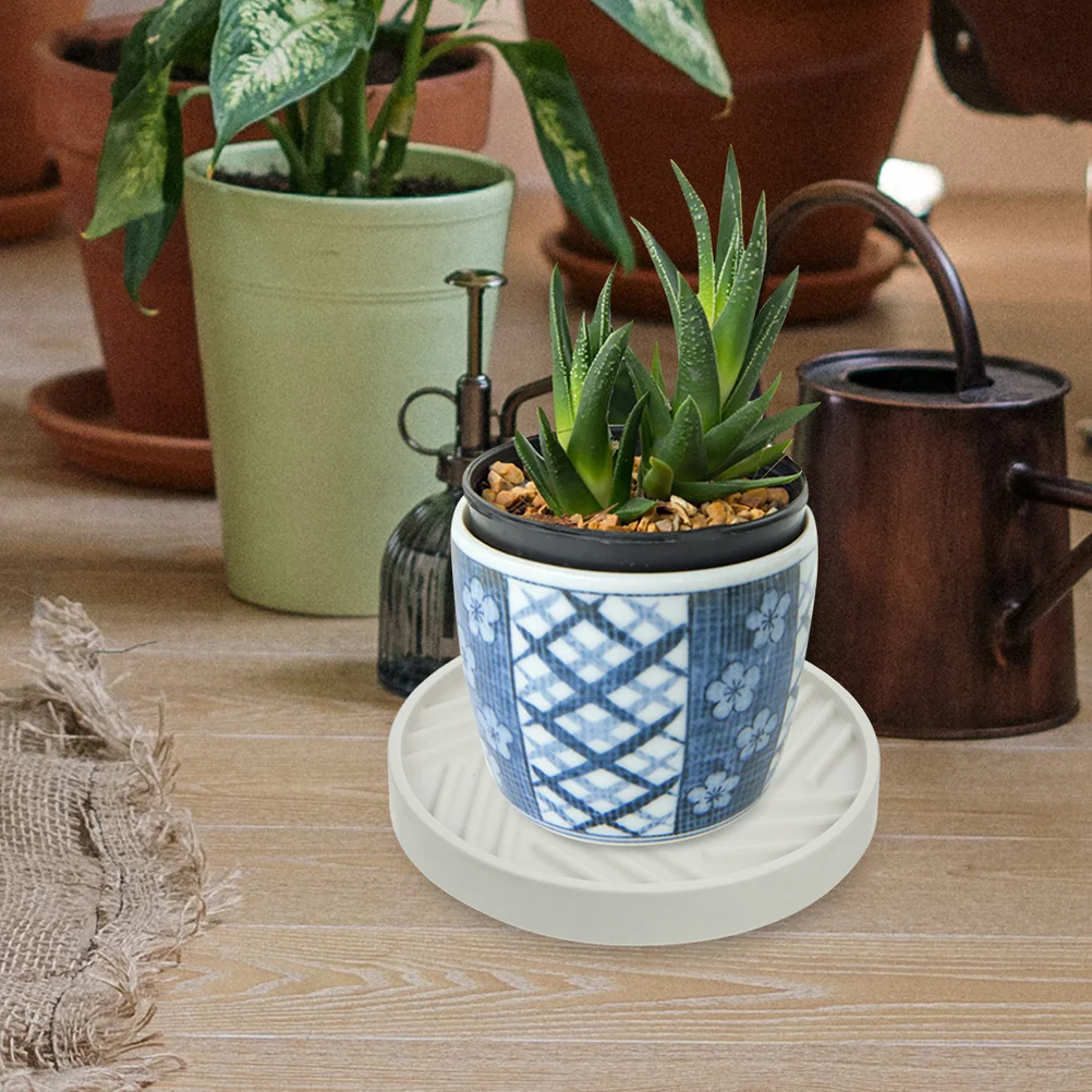 

Striped Round Plant Stand Rolling Swivel Wheels Mobile Plant Cart Indoor Outdoor Balcony Flowerpot Holder Tray