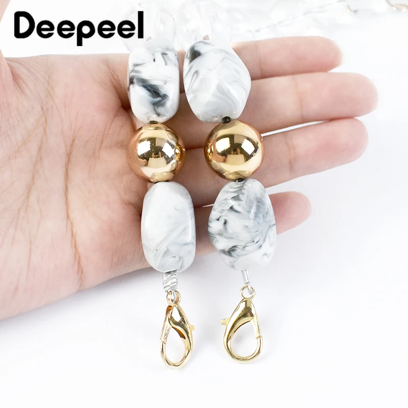 Deepeel 43-46cm Vintage Acrylic Handbag Shoulder Straps Pearl Resin Stone Chain Underarm Bag Replacement Handles DIY Accessories