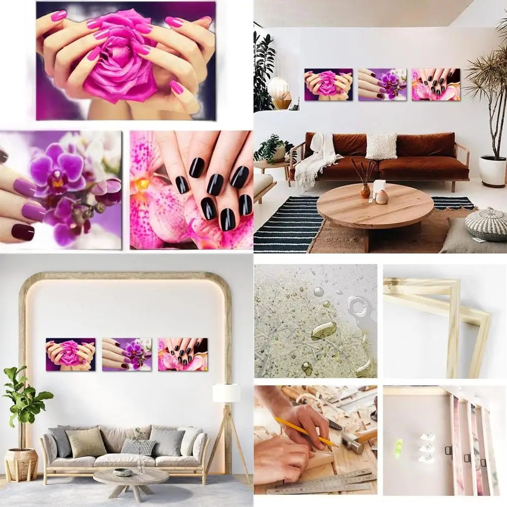 

Trendy Woman's Nails and Flowers 3-Piece Canvas Art for Beauty Salons, Spa, and Dressing Rooms