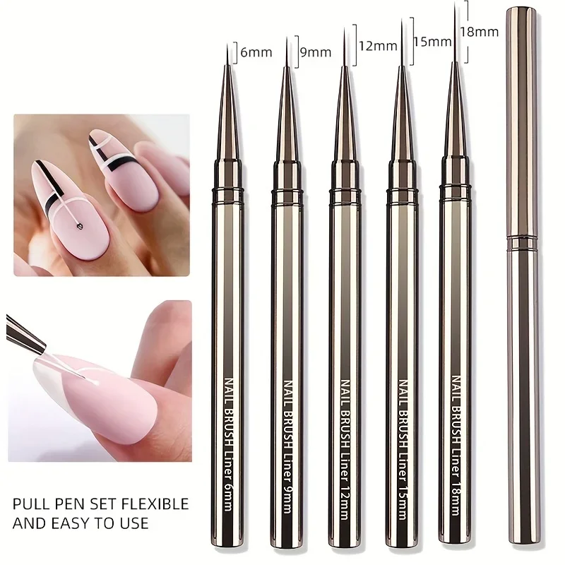5 pçs pincéis de forro da arte do prego pintado à mão pincel acrílico uv gel cores tintas construtor desenho caneta diy manicure design./'\[p