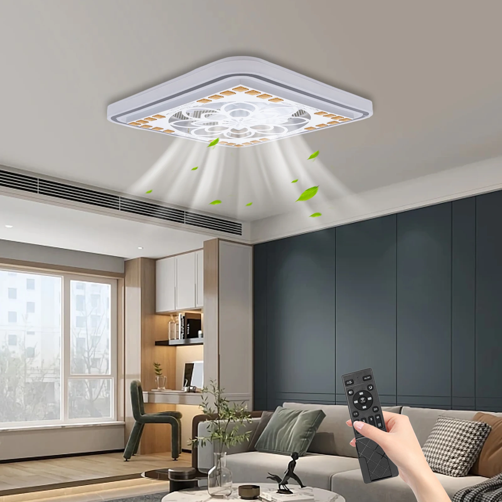 Imagem -06 - Ventilador de Teto Moderno com Luz Led Bladesess Flush Mount Lâmpada Regulável Luminária Interior Invisible Remote Home Decor