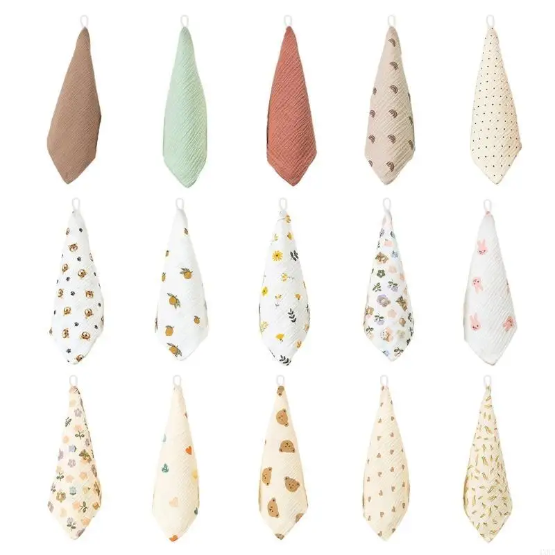 

Soft & Absorbent Baby Burp Cloth Small Cotton Square Soft Absorbent Face Cloths Practical Hangable Drool Bibs Gift 4XBC