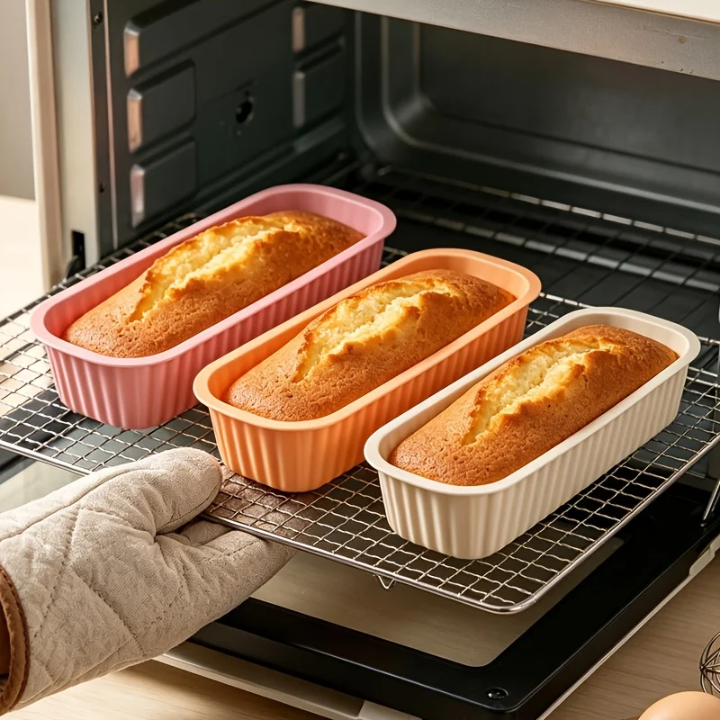 3PCS reusable silicone bread molds, suitable for air fryers and ovens. Non-stick rectangular silicone baking trays