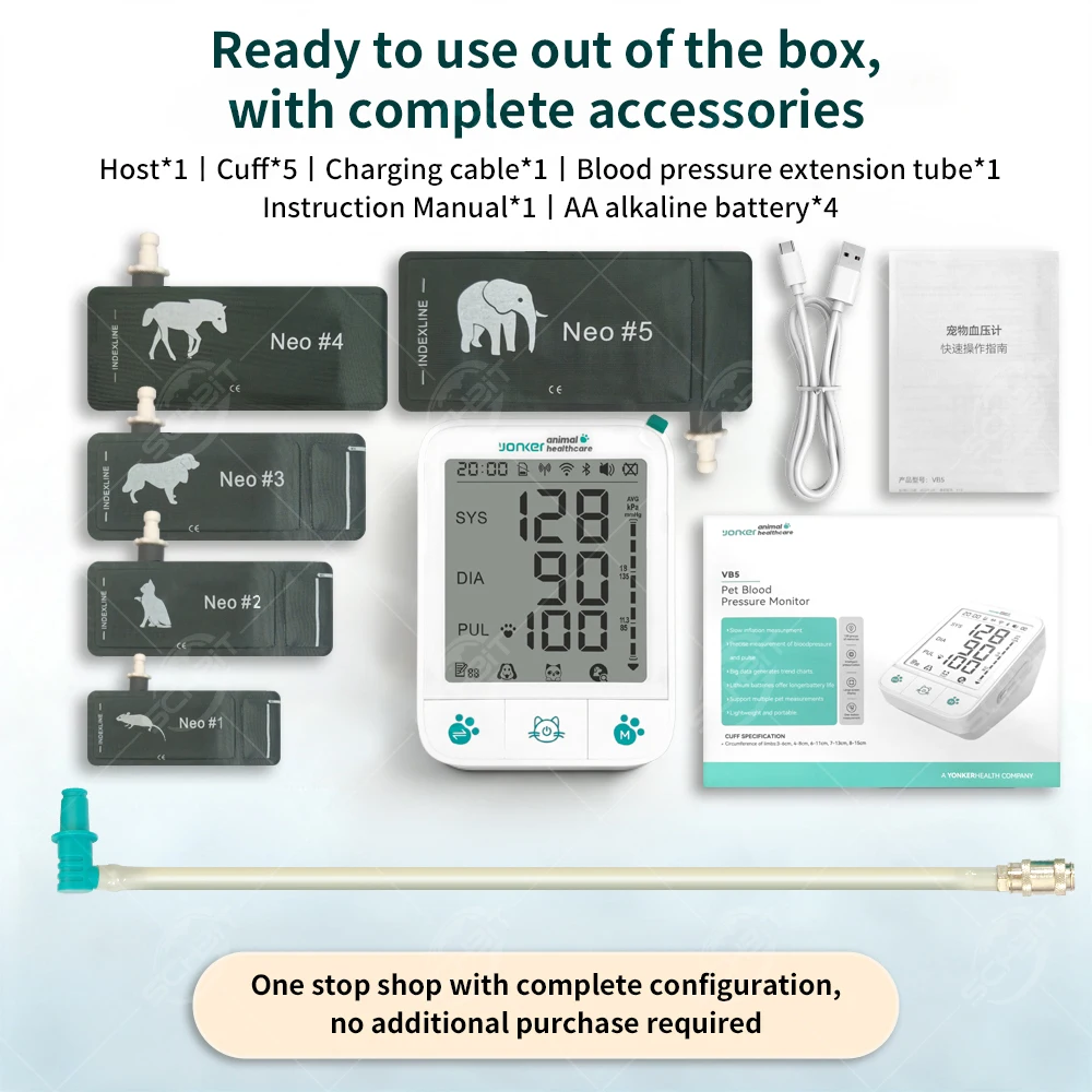 Tensiomètre vétérinaire pour animaux de compagnie - Sphygmomanomètre oscillométrique de qualité médicale VB5 avec algorithme anti-mouvement
