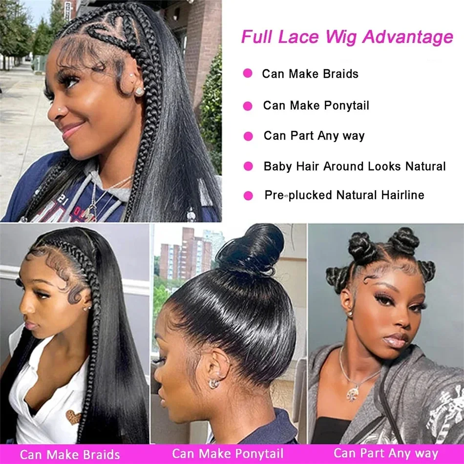 High Quality Full Lace Human Hair Wig Bone Straight HD Transparent Lace Wigs for Black Women Brazilian 100% Remy Hair Preplucked