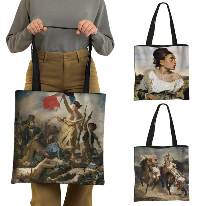 

Eugene Delacroix Paintings Tote Bag Liberty Leading The People Women Handbag French Revolution Eco Shopping Bag Shoulder Bags