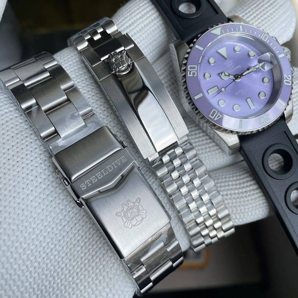 STEELDIVE Purple Dial Water Ghost Ceramic Bezel SD1953 300M Waterproof Luminous 300M Waterproof NH35 Automatic Men Dive Watch