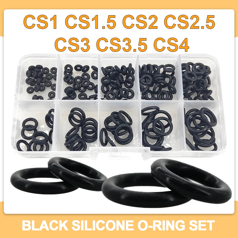 Black Silicone O-ring Set Sealing Gaskets Waterproof Washer High Pressure High Temperature Oring CS1 CS1.5 CS2CS2.5 CS3CS3.5 CS4