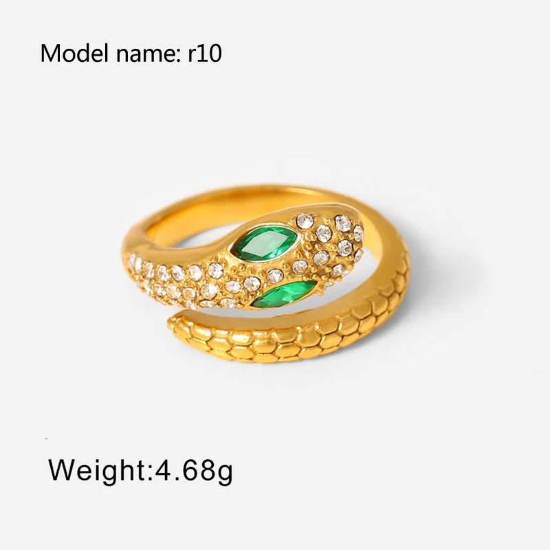 2025 Vintage Hollow Zircon Rings For Women Metal Gold Color Trend Luxury Snake Shape Vintage Trendy Stainless Steel Ring Jewelry