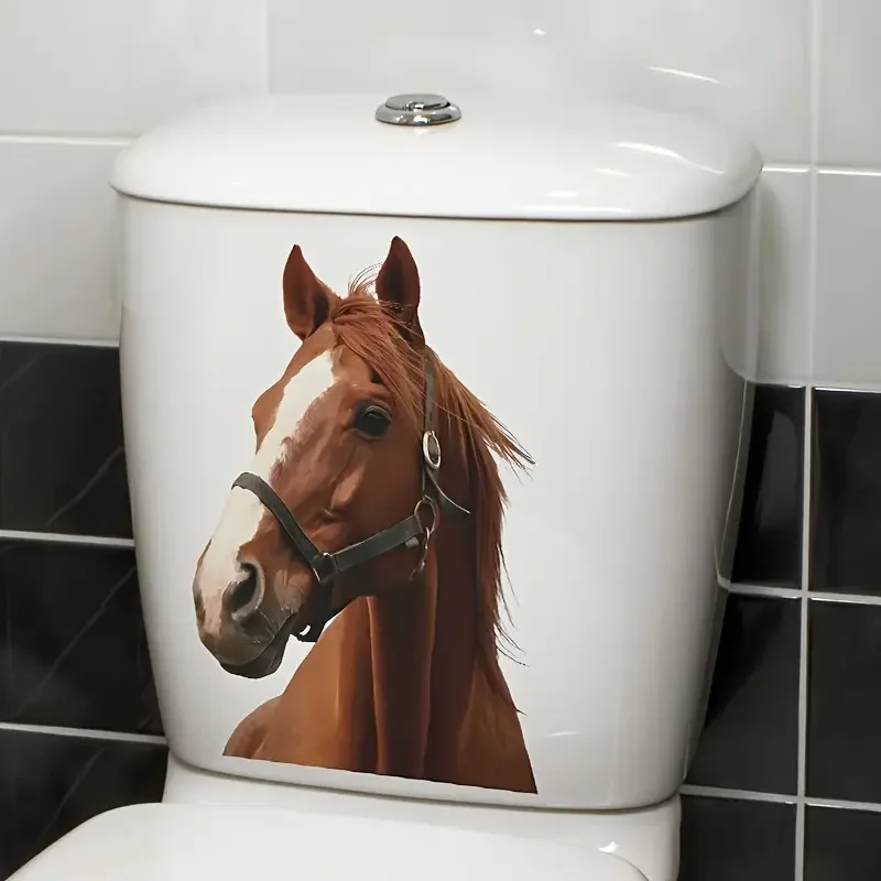 Handsome Horse Self-Adhesive Toilet Stickers,Wall Decal Removable, Reusable Vinyl Car Sticker for Toilet Lid, Bathroom Decor