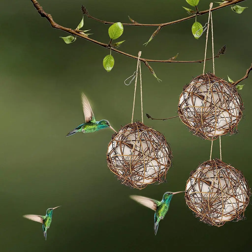 Bhuuno 3Pack Globe Hummingbird Nesters Rattan Balls Cage Bird Nesting Bite