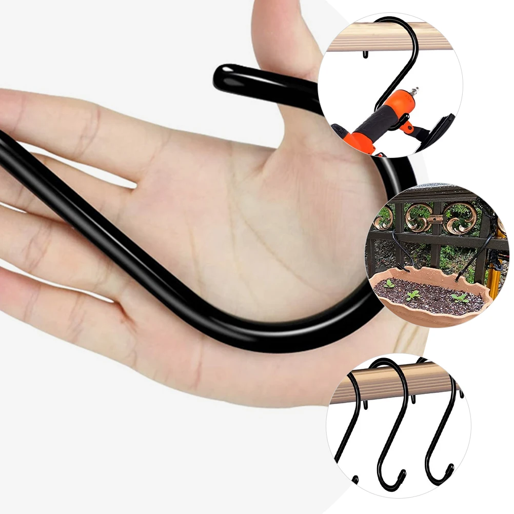 

8pcs Black Metal S Hooks Bathroom Kitchen Closet Clothes Hanger Coat Holder Multipurpose Storage Solution Anti Rust