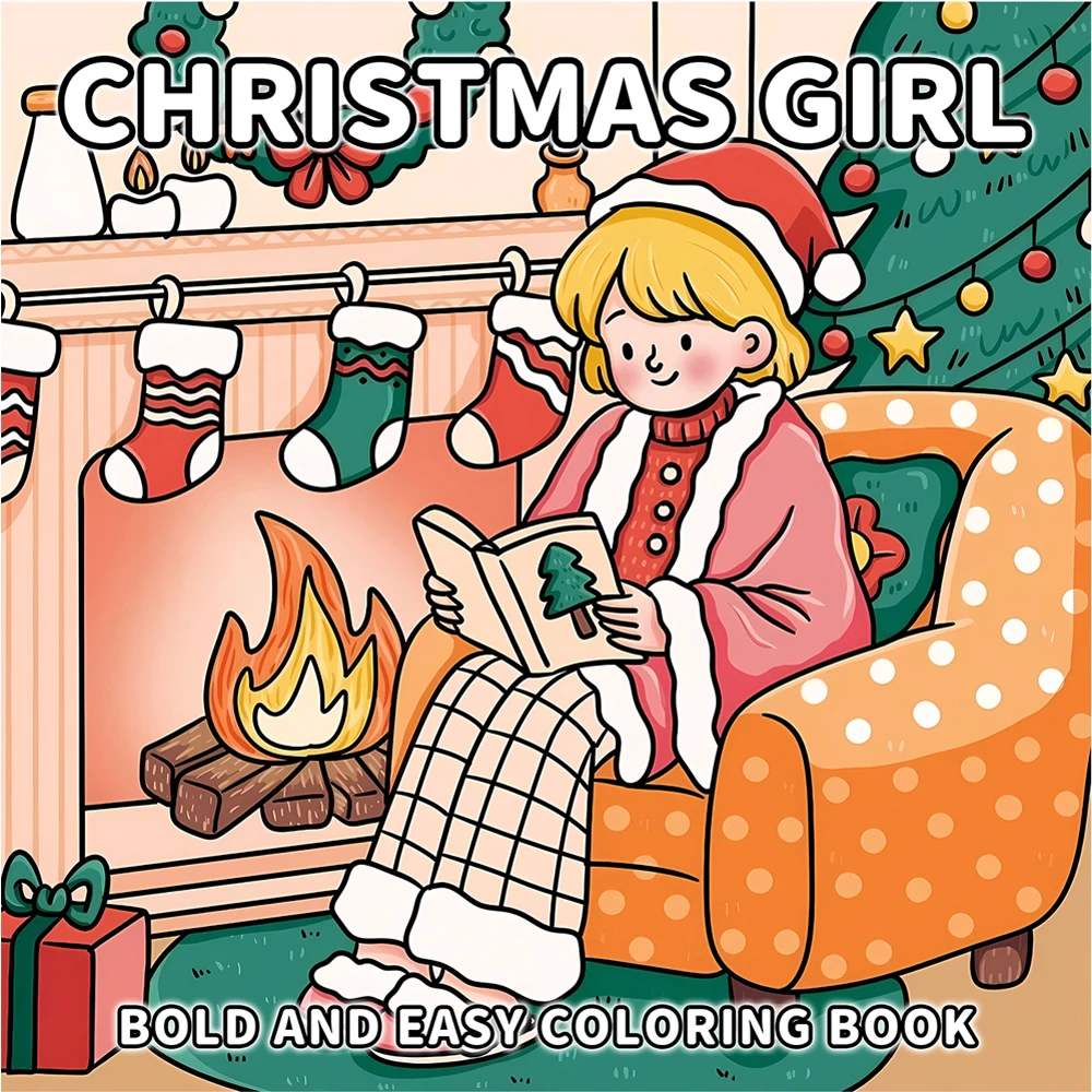 Christmas Girl Cozy Festive Coloring Book for Adults Bold & Easy Anti Anxiety Stress Relief Art Activity Book Perfect Gift