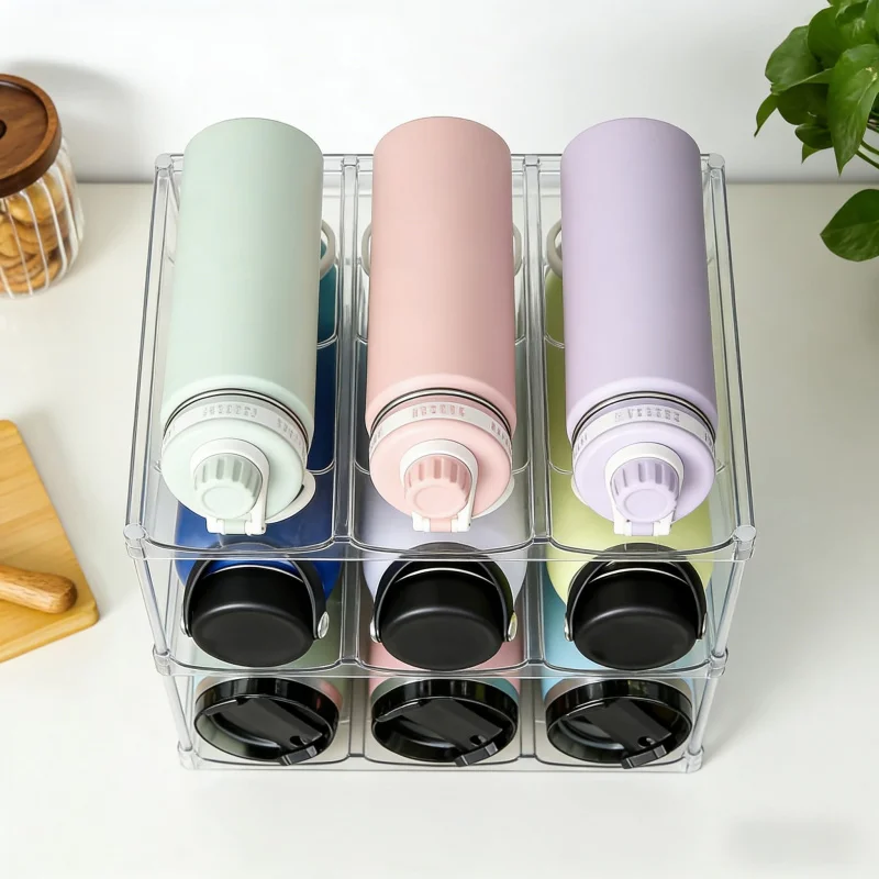 Küchen-Transparenter Wasserbecher-Aufbewahrungsständer Wohnzimmerschrank Stapelbar Große Kapazität Geeignet für Yeti Hydro Flask Großer Durchmesser I