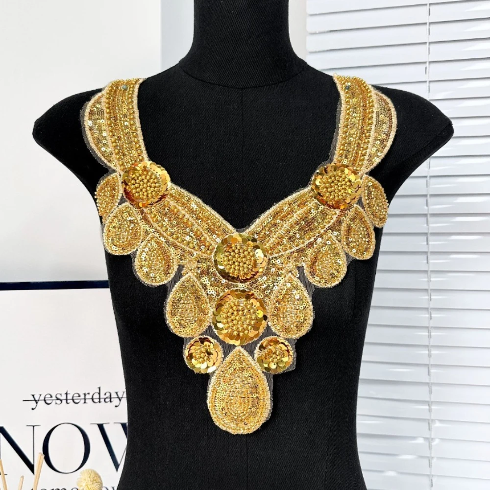 

Handmade Sequin Collar Flower Fashion Creative V-neck Applique Fabric Accessory for Dresses Performance Costumes