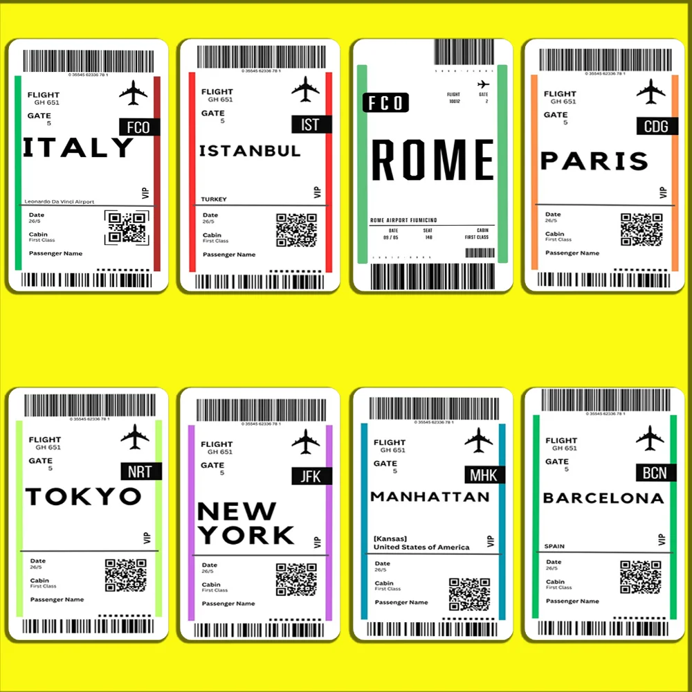 Flight Ticket Airplane Boarding Pass Stickers For Debit Bank Credit Cards Metro Bus Pass Sticker Decoration Cover 4PCS Card Skin