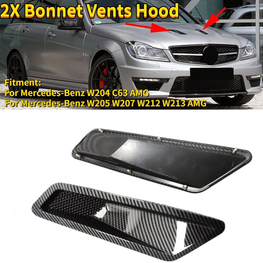 

2x Carbon Fiber Look Front Hood Air Intake Trim Scoop Vent Cover For Mercedes Benz W204 C63 W205 W207 W212 W213 For AMG Sedan