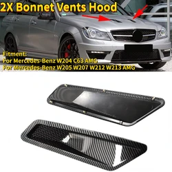 2x Carbon Fiber Look Front Hood Air Intake Trim Scoop Vent Cover For Mercedes Benz W204 C63 W205 W207 W212 W213 For AMG Sedan