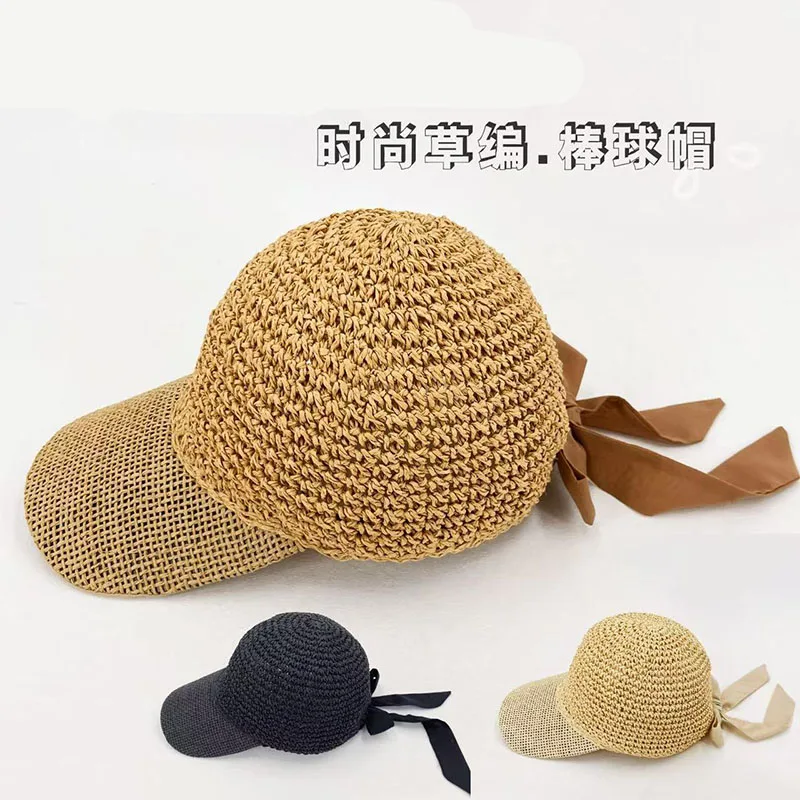 

New 2026 Women Baseball Caps Handmade Knitting Crochet Peaked Cap Female Equestrian Hat Summer Sun Hat Adjustable Breathable Hat