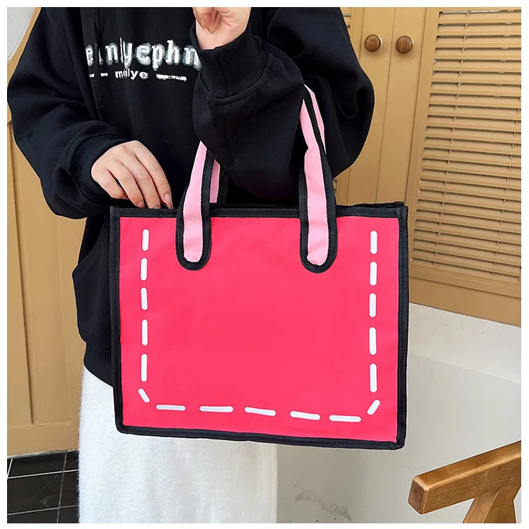 Bolsa de ombro desenho 3D para mulheres, bolsa criativa dos desenhos animados, bolsa de lona axilas para meninas, bolsa de compras para estudantes