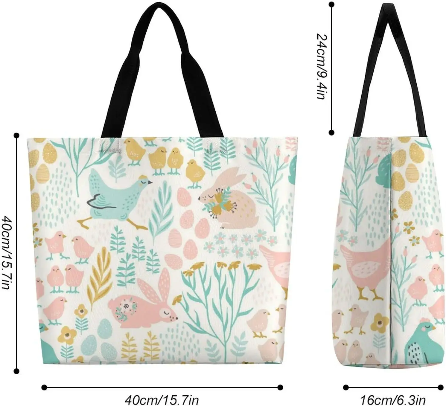 Easter Rooster Bunny Durable Big Women Tote Bag borsa per la spesa ecologica borse per la spesa riutilizzabili alla moda