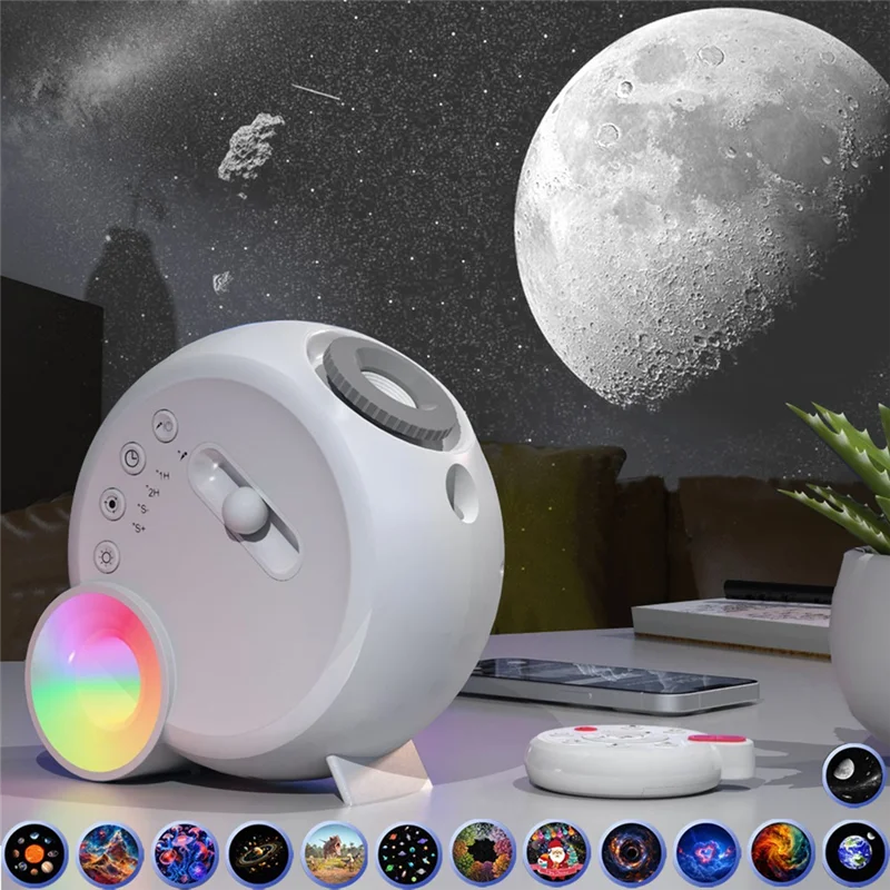 A31R-Galaxy Star Projector مع ضوء ليلي RGB ومكبر صوت بلوتوث USB LED مصباح قمري 13 شريحة لغرفة النوم وغرفة الألعاب للأطفال