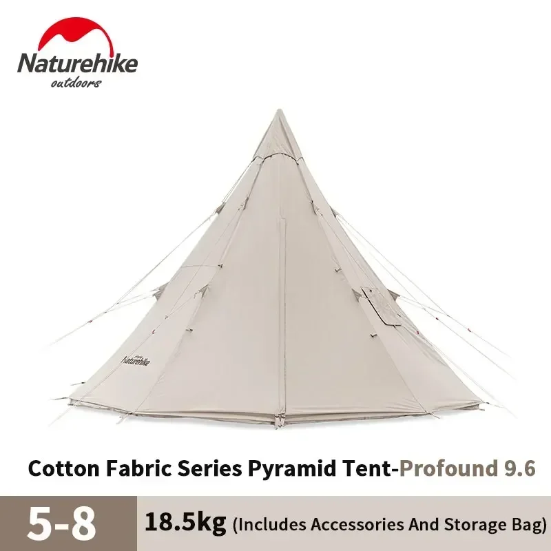 Naturehike Cotton Pyramid Tent 2-3 Person Outdoor Camping Tent With Chimney Hole Waterproof Breathable Picnic Party Profound 9.6