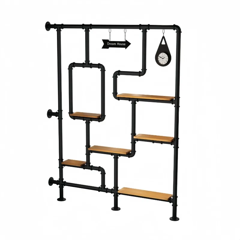 Wrought iron office partition shelves, industrial hollow decorative porch multi-layer shelves