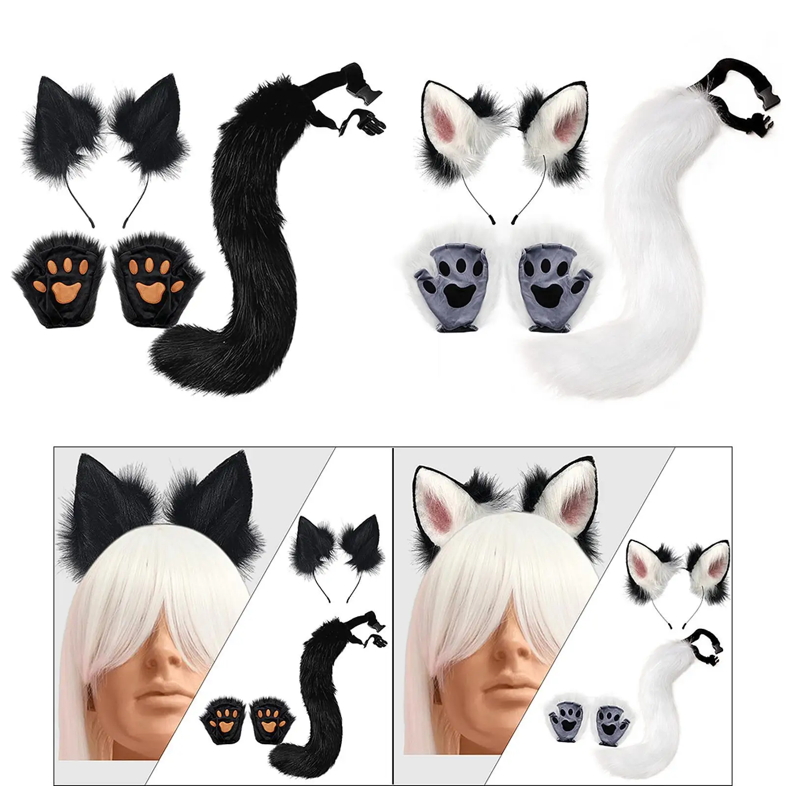 

Fox Ears Tail Paw Set Women Dress up Party Decor Halloween Fox Costume