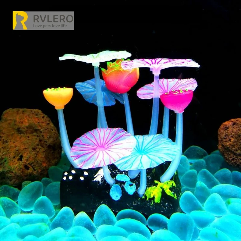 Aquarium Fluorescent Mushroom Lotus Fish Tank Simulation Decoration Water Plant Artificial Luminous Decor Bottom Suction Cup