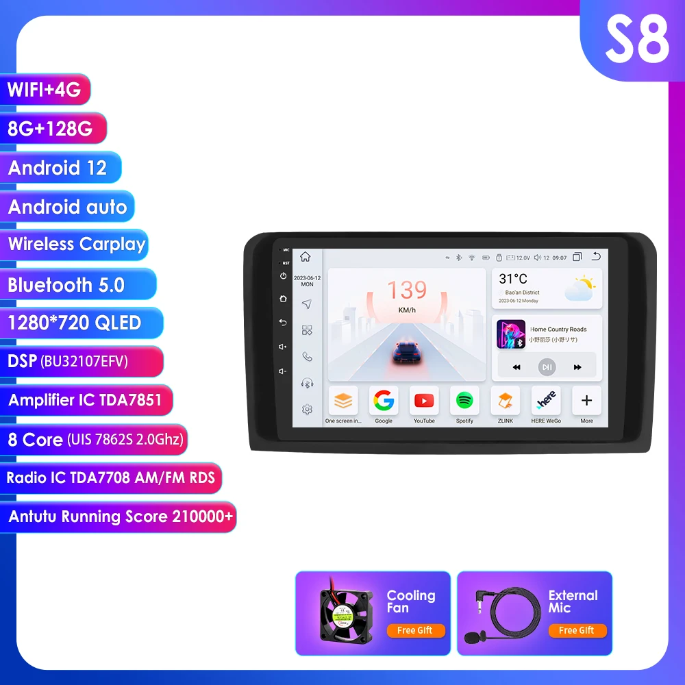 

9"Carplay android auto Car radio For Mercedes Benz ML W164 GL320 GL350 X164 ML350 ML320 4G 8Core Autoradio Multimedia GPS Stereo
