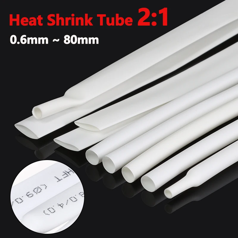2/5/10m 2:1 Heat Shrink Tube Whiter Diameter 0.6mm ~ 80mm DIY Wire Cable Repair Wrap Waterproof Insulated Protective Sleeve 600V