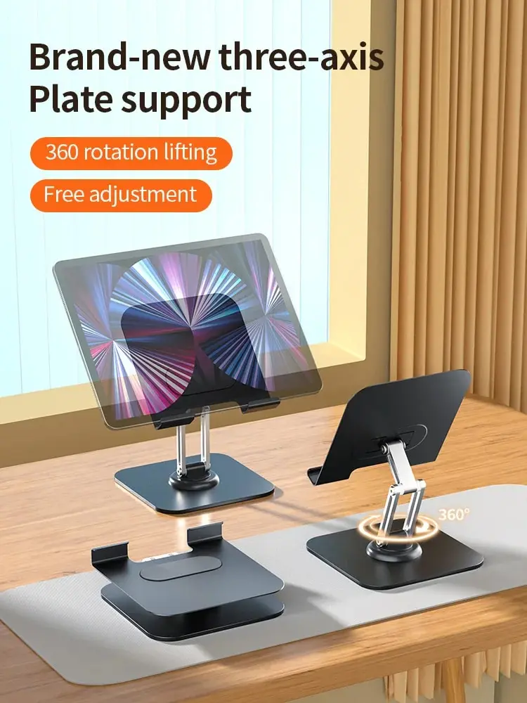 360° Rotating Desktop Metal Plate Stand Creative Foldable Support Stand Adjustable Height Lazy Mobile Phone Stand