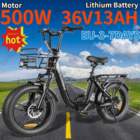 Electric Bike 500W Brushless Motor 36V13AH Lithium Battery Folding Electric Bicycle 20-inch Fat Tire Adult Mountain Beach E Bike