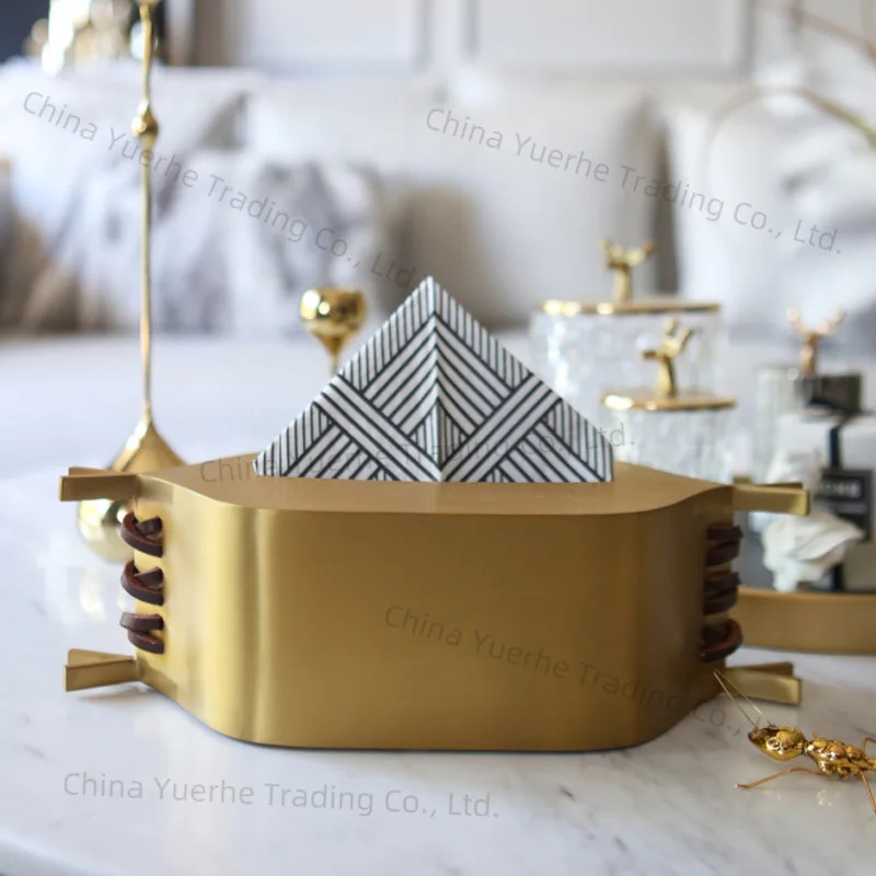 

Modern light luxury stainless steel tissue box ornament model room villa home bedroom living room desktop soft packing paper box