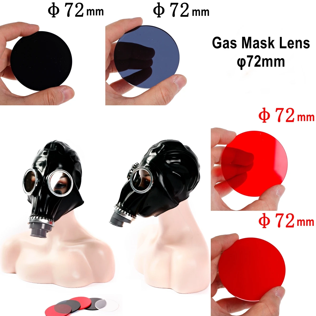 Ftshist Gas Mask Lens 64mm Transparent Opaque Glasses And 72mm Black Red Lenses Resin Material