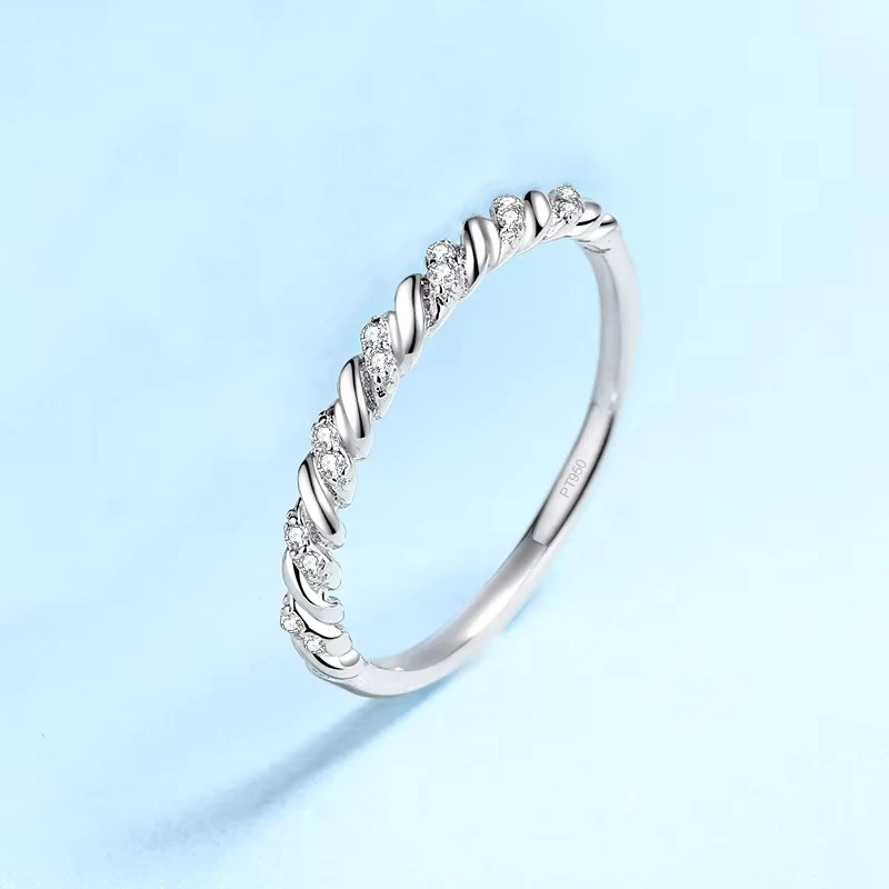 Fine Jewelry PT950 Platinum Twisted Rings Birthday Gift Daughter 0.056CT Moissanite Diamond Women Wedding Girlfriend Engagement