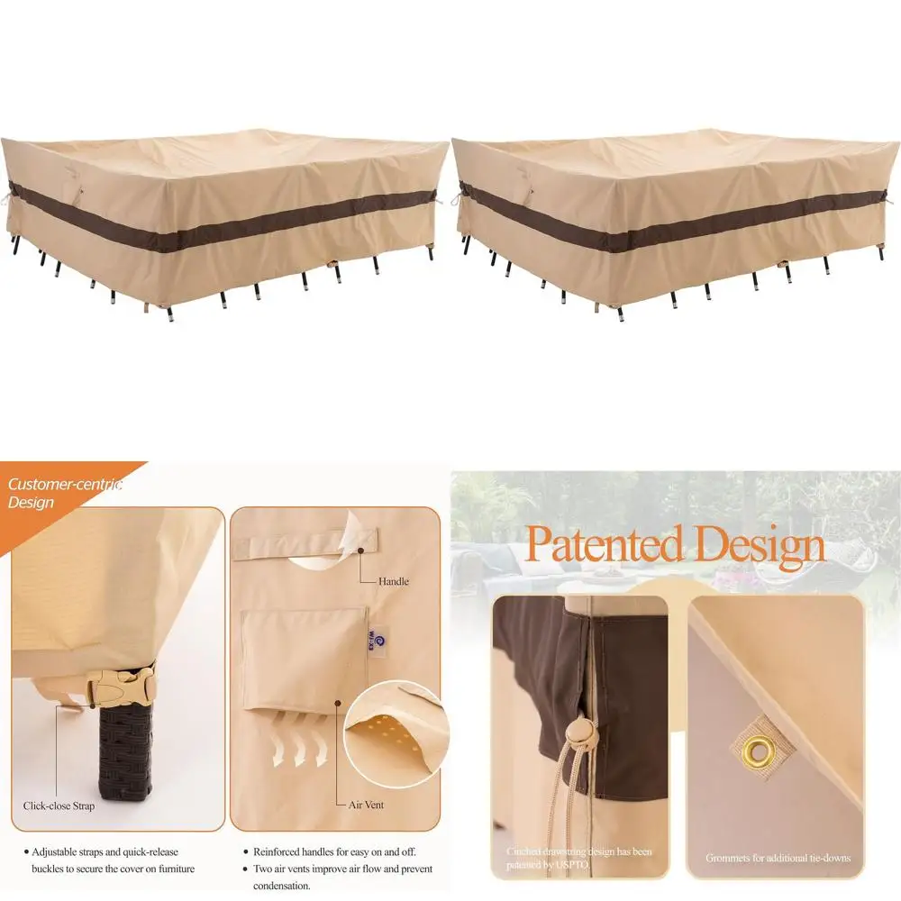 

Прочный водонепроницаемый чехол для садового стола (96x64x31 дюймов), бежевый и кофейный, ветрозащитный, устойчивый к выцветанию, идеально подходит для зимнего хранения на улице.