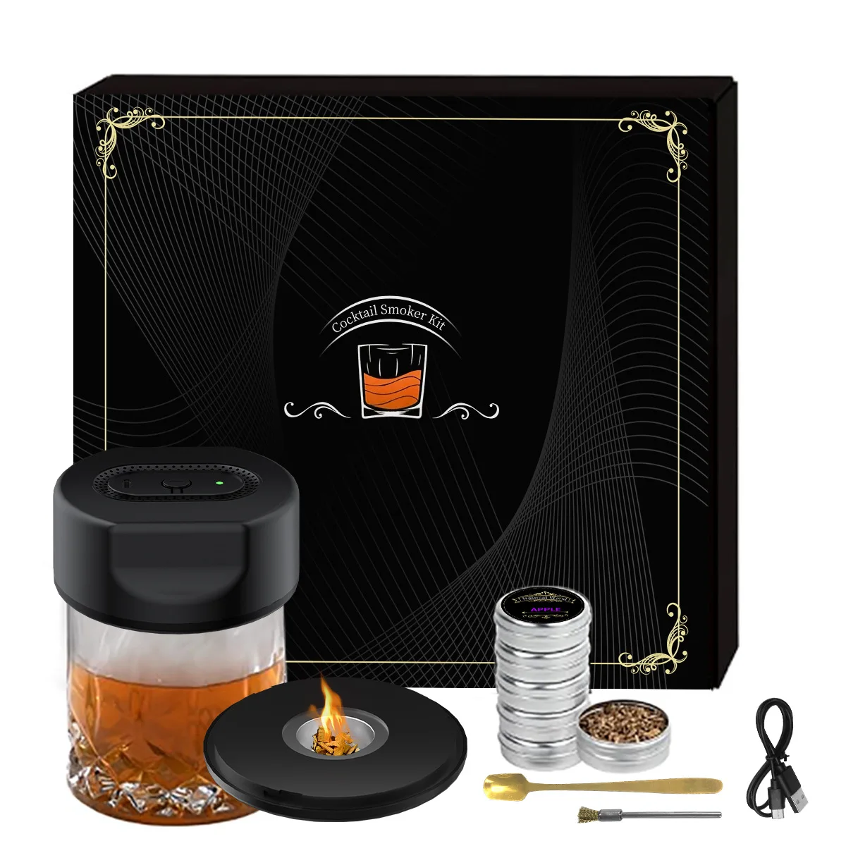 

Whiskey Cocktail Smoking Infuser Electric Rechargeable Smoker with Assorted Wood Chips for Home Bar