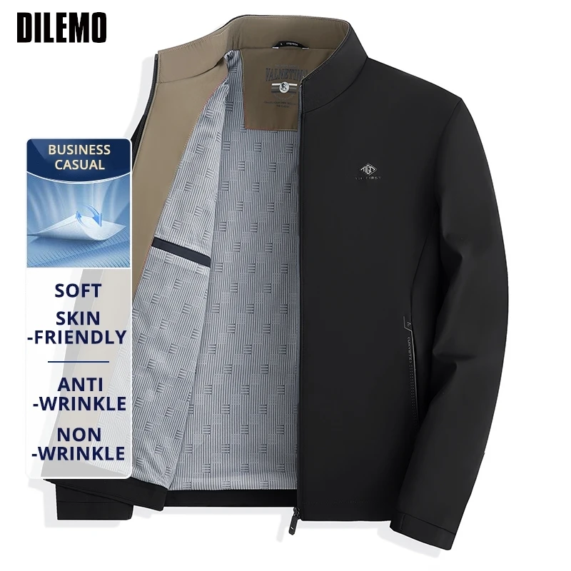 

Premium Anti-pilling Breathable Mature Men Blazer Jacket Business Casual Spring Fall Stand Collar Windbreaker Executive Coats