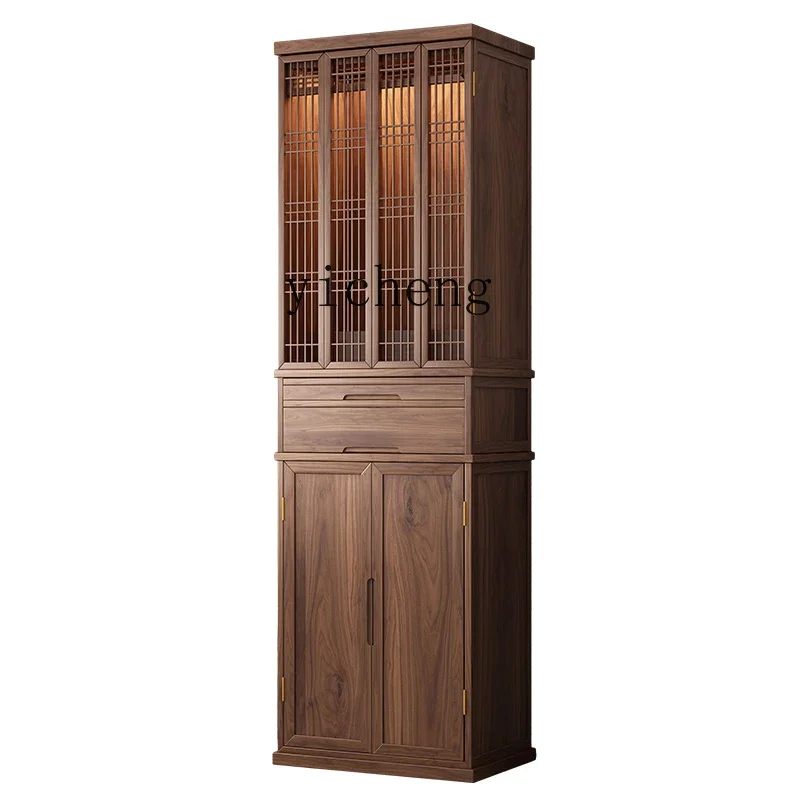 

ZC Modern Buddha Niche New Chinese Style Clothes Closet with Door Living Room Home Black Walnut Altar Cabinet