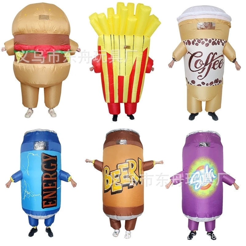 

Adult Cartoon Burger/Coke/French Fries Inflatable Costume Halloween Cosplay Party Dress Performance Inflated Garment