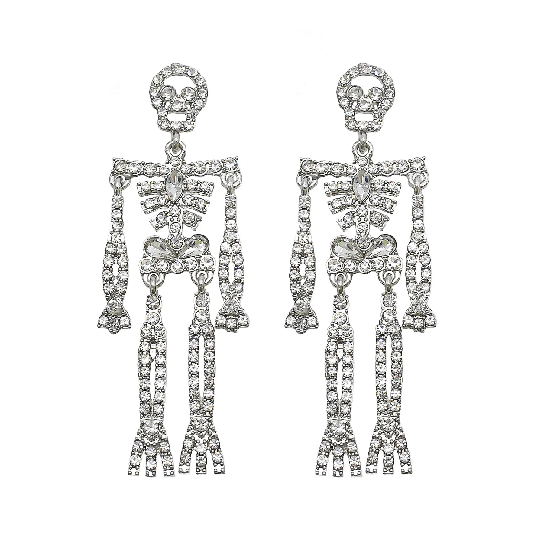 New Style European style human skeleton alloy earrings set with Rhinestone crystal personality bragging earrings