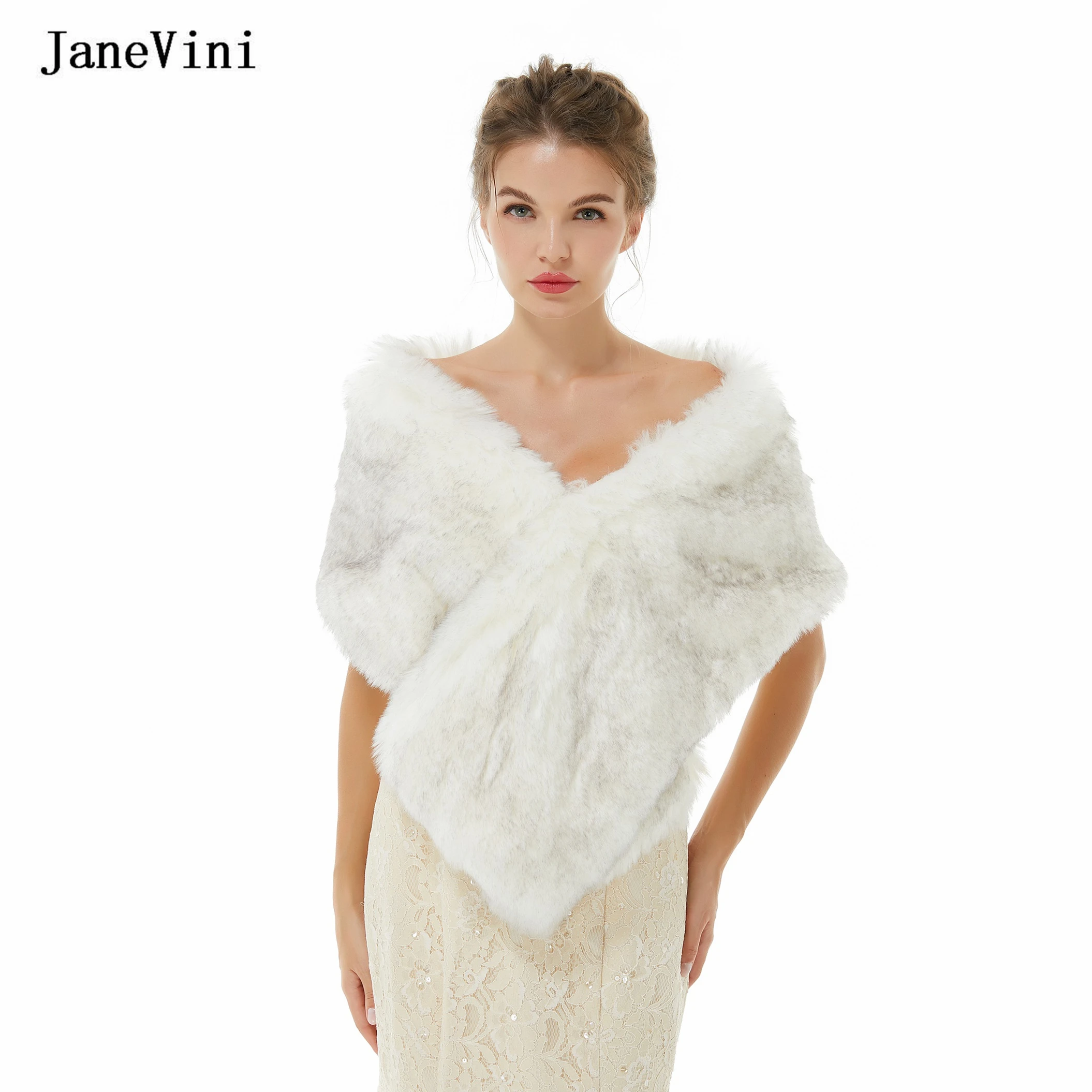 

JaneVini Winter Wedding Bolero Bridal Shrugs Faux Fur Coat Soft Warm Women Shawls Wraps Bride Cape Jacket Prom Party Accessories