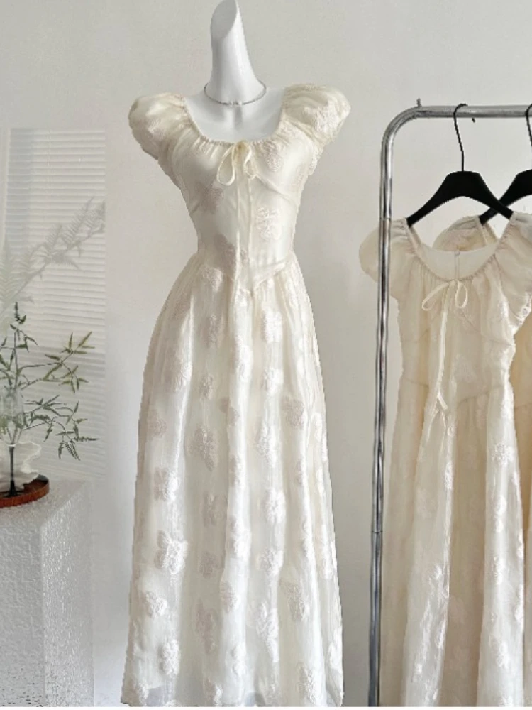 

Vintage Elegant Long Fairy Dress Women Puff Sleeve Fashion Korean Style Floral Dress Female 2025 Summer Casual Even Party Dress